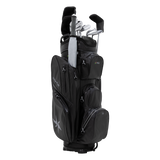 dri play golf club bag left 45 profile with clubs and umbrella black