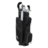 lite play golf cart bag left 45 profile with clubs and umbrella black